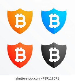 bitcoin shield secure symbol icons set