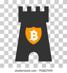 Bitcoin Shield Tower vector icon. Illustration style is flat iconic symbol on a chess transparent background.