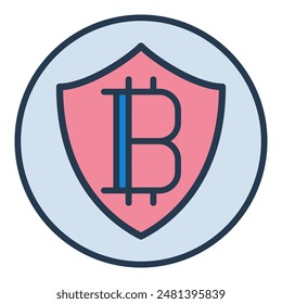 Bitcoin in Shield Vektorgrafik Kryptowährungsschutz-Konzept farbiges Symbol oder Logo-Element