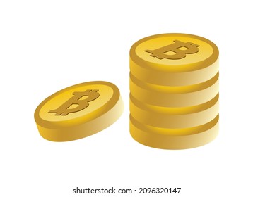 Bitcoin glänzend goldener Münzstapel Symbol-Set Vektor. Kryptowährungsheap einzeln auf weißem Hintergrund. Digitaler Goldvektor. Pile der Goldbitcoin-Münze-Symbol, Vektorgrafik