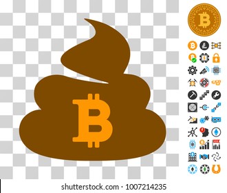 Bitcoin Shit icon with bonus bitcoin mining and blockchain symbols. Vector illustration style is flat iconic symbols. Designed for cryptocurrency websites.