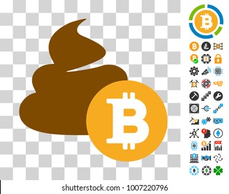 Bitcoin Shit pictograph with bonus bitcoin mining and blockchain pictographs. Vector illustration style is flat iconic symbols. Designed for cryptocurrency apps.