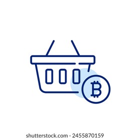 Bitcoin and shopping basket. Integration of cryptocurrency as a payment method for online shopping and e-commerce. Icon