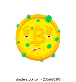 Infección por enfermedad de Bitcoin aislada. Estilo de dibujos animados de virus de criptodivisa. Vector de enfermedades