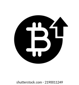 bitcoin sign with arrow up rounded black vector icon, cost raising price icon, financial value