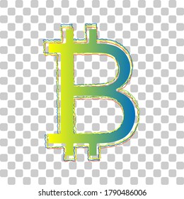 Bitcoin sign. Blue to green gradient Icon with Four Roughen Contours on stylish transparent Background. Illustration.