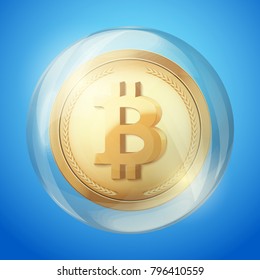Bitcoin sign in bubble. Concept of bitcoin fail. Vector Illustration