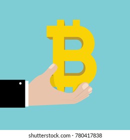 Bitcoin sign in Businessman hand. vector