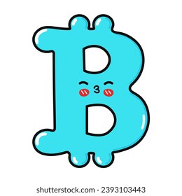 Bitcoin Sign character. Vector hand drawn cartoon kawaii character illustration icon. Isolated on white background. Bitcoin Sign character concept