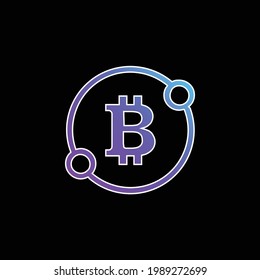 Bitcoin-Zeichen in einem Kreis mit zwei Spots Verbinden Symbol blauer Farbverlauf-Vektorsymbol