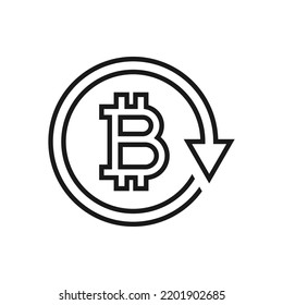 Bitcoin inicia sesión en una flecha circular. Reembolso, devolución, devolución de dinero estilo línea de icono de dinero aislado en fondo blanco. Ilustración del vector