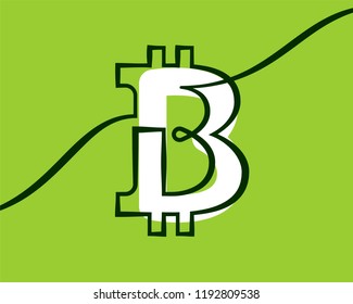 Bitcoin sign. Continuous line drawing