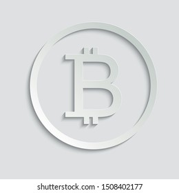  Bitcoin sign. Cryptocurrency symbol. cryptocurrency icon.  Blockchain-based secure cryptocurrency.  paper icon  with shadow  