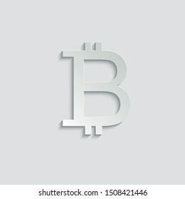  Bitcoin sign. Cryptocurrency symbol. cryptocurrency icon.  Blockchain-based secure cryptocurrency.  paper icon  with shadow  