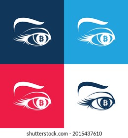 Bitcoin Sign In Eye Iris azul y rojo cuatro colores mínimo conjunto de iconos