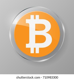 Bitcoin sign glass icon. Vector illustration.