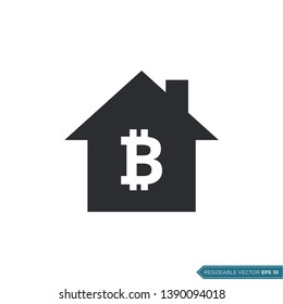 Bitcoin Sign House Icon Vector Template Flat Design