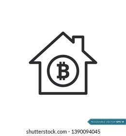 Bitcoin Sign House Icon Vector Template Flat Design