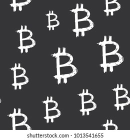 Bitcoin sign icon brush lettering seamless pattern, Grunge calligraphic symbols background, vector illustration.