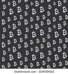 Bitcoin sign icon brush lettering seamless pattern, Grunge calligraphic symbols background, vector illustration.