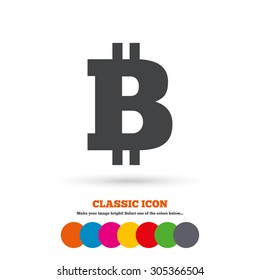 Bitcoin sign icon. Cryptography currency symbol. P2P. Classic flat icon. Colored circles. Vector