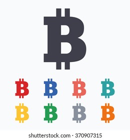 Bitcoin sign icon. Cryptography currency symbol. P2P. Colored flat icons on white background.