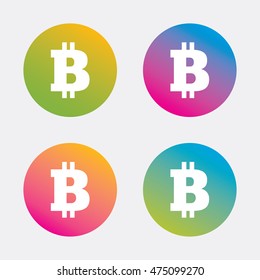 Bitcoin sign icon. Cryptography currency symbol. P2P. Gradient flat buttons with icon. Modern design. Vector