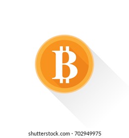 Bitcoin sign icon in flat color style.