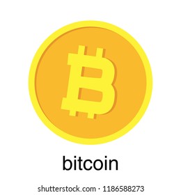 Bitcoin sign icon in flat design. Currency or cryptocurrency emblem. Bit coin and blockchain technology concept. Vector illustration.