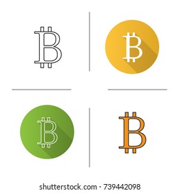 Bitcoin sign icon. Flat design, linear and color styles. Cryptocurrency. Isolated vector illustrations