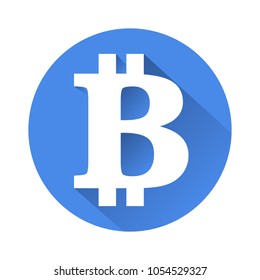 Bitcoin sign icon for internet money. Made in blue color flat design style.
