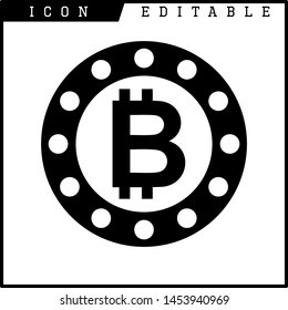Bitcoin sign icon for internet money. Crypto currency symbol and coin image for using in web projects or mobile applications. Blockchain based secure cryptocurrency. Isolated vector illustration.