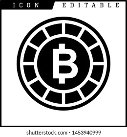 Bitcoin sign icon for internet money. Crypto currency symbol and coin image for using in web projects or mobile applications. Blockchain based secure cryptocurrency. Isolated vector illustration.