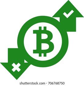 Bitcoin sign icon for internet money. Crypto currency symbol and coin image for using in web projects or mobile applications. Blockchain based secure cryptocurrency. Isolated vector illustration.