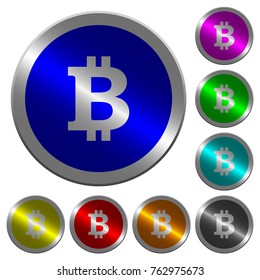 Bitcoin sign icons on round luminous coin-like color steel buttons