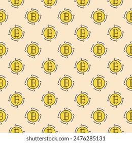 Bitcoin sign inside Arrows vector Crypto Currency concept round colored seamless pattern