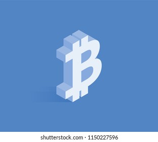 Bitcoin sign isometric icon. Vector illustration for web design in flat isometric 3D style.