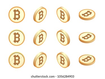 bitcoin sign is isometric. set. electronic money of crypto currency. Financial and bank sign.