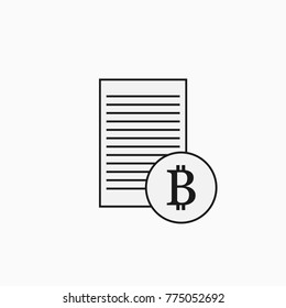 Bitcoin sign and list icon in flat design. Bitcoin symbol with receipt icon isolated on white background. Vector