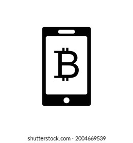  Bitcoin sign with mobile phone icon. Cryptocurrency symbol. cryptocurrency icon.  Blockchain-based secure cryptocurrency. 