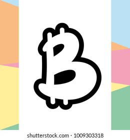 Bitcoin sign in modern lettering cartoon style for printing on t-shirts, cups, greeting cards, for web.