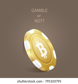 Bitcoin sign on a gamble chip. Gambling concept. Vector illustration.
