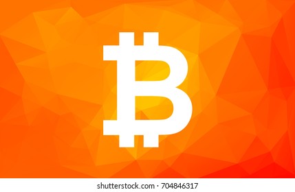 Bitcoin sign on low poly orange background. Cryptocurrency symbol digital