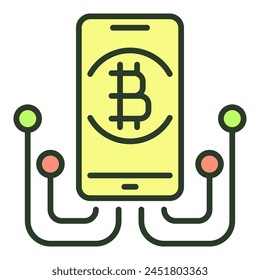 Bitcoin Sign on Smartphone Screen vector Blockchain concept colored icon or symbol