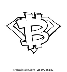 Bitcoin signo para imprimir y colorear. Ilustración vectorial