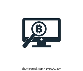 Bitcoin Sign Screen and Magnifying Glass Icon Design Template Elements