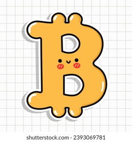 Bitcoin Sign sticker character. Vector hand drawn cartoon kawaii character illustration icon. Fun Bitcoin Sign sticker character concept