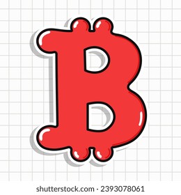 Bitcoin Sign sticker character. Vector hand drawn cartoon kawaii character illustration icon. Fun Bitcoin Sign sticker character concept