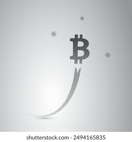 Bitcoin Sign Taking Off - Bit Coin's Rate Is Rising High Up in the Sky, Economy and Crypto Business Keeps Growing - Cryptocurrency Trading Concept Design