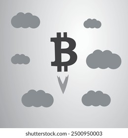 Bitcoin Sign Taking Off - Bit Coin's Rate Is Rising High Up in the Sky, Economy and Crypto Business Keeps Growing - Cryptocurrency Trading Concept Design